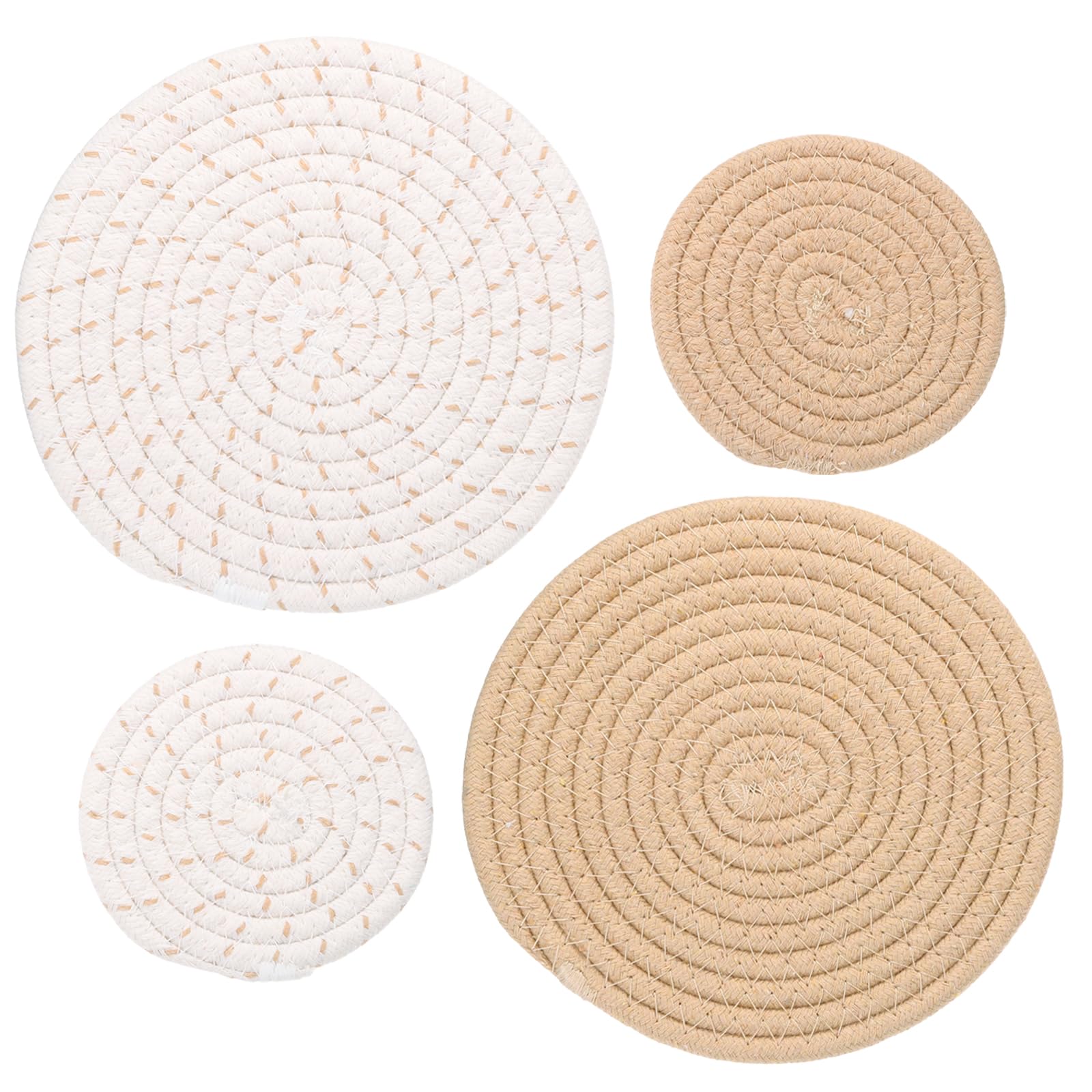 PATIKIL Plant Coasters 4 Inch 7 Inch, 4 Pcs Woven Plant Mat Round Pads Set for House Indoor Outdoor Gardening Pot Kitchen Table, Dry Yellow & White & Grass Yellow