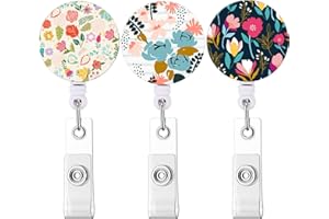 BILLTEFUL Badge Reel, Retractable Nurse Badge Holder with Alligator Clip ID Name Card Badge Clip for Office Student Doctor Nurse (3pack Flower Pretty)