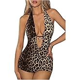 Verdusa Women's Rave Outfits Y2K Halter Backless Rompers Sexy Club Bodycon Jumpsuits