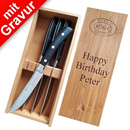 Rösle Steakmesser-Set 4tlg. in Holzbox MIT Gravur (z.B. Namen)