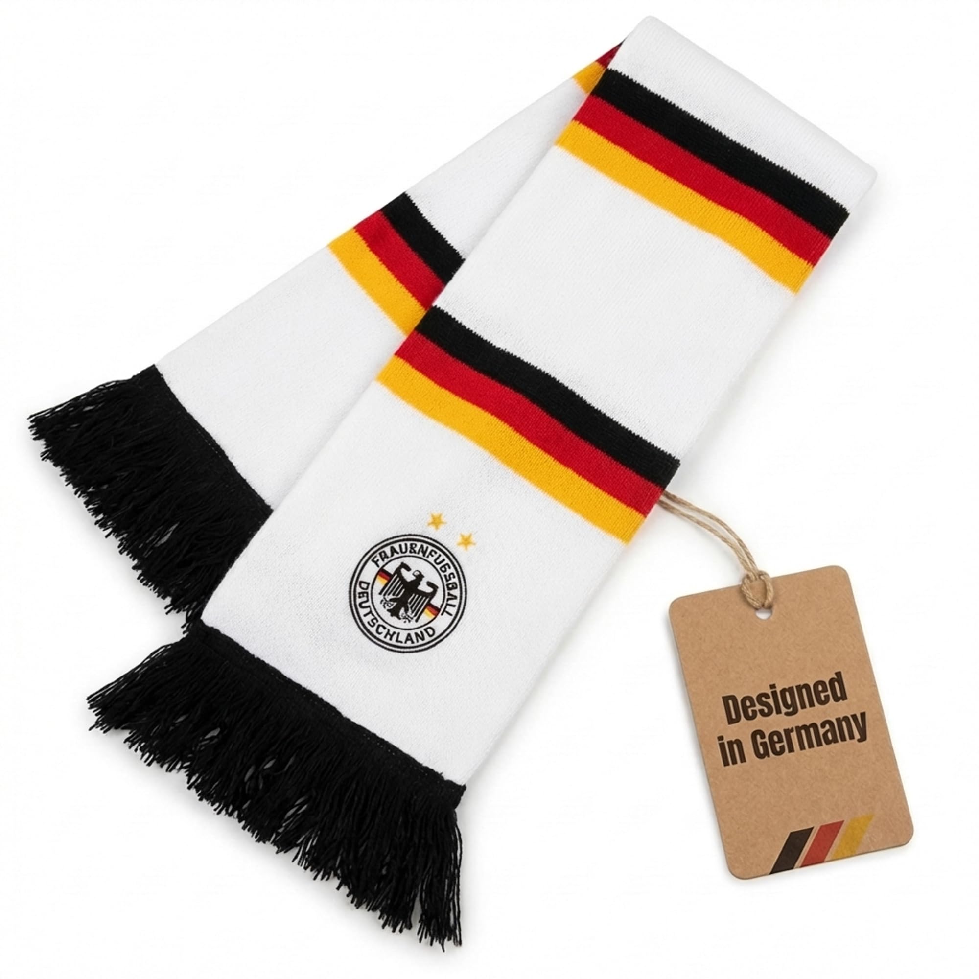 Generisch Germany Scarf (Women's Football) White World Cup Stars Embroidered Large, Black, Red, Yellow, White, L