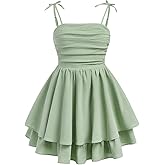 SHENHE Girl's Smocked Ruched A Line Swing Dress Layered Tie Shoulder Flowy Cami Short Dress