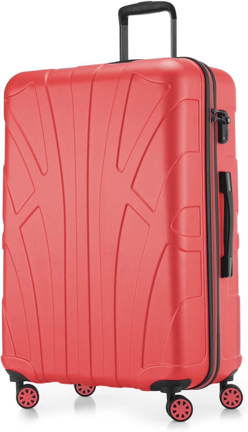 Suitline - Big Hardshell Suitcase Trolley Travel Luggage Hardcase with Extension, TSA, 76 cm, 96-110 liters, 100% ABS mat, Coral