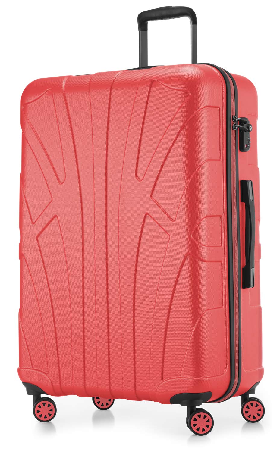 Suitline - Big Hardshell Suitcase Trolley Travel Luggage Hardcase with Extension, TSA, 76 cm, 96-110 liters, 100% ABS mat, Coral