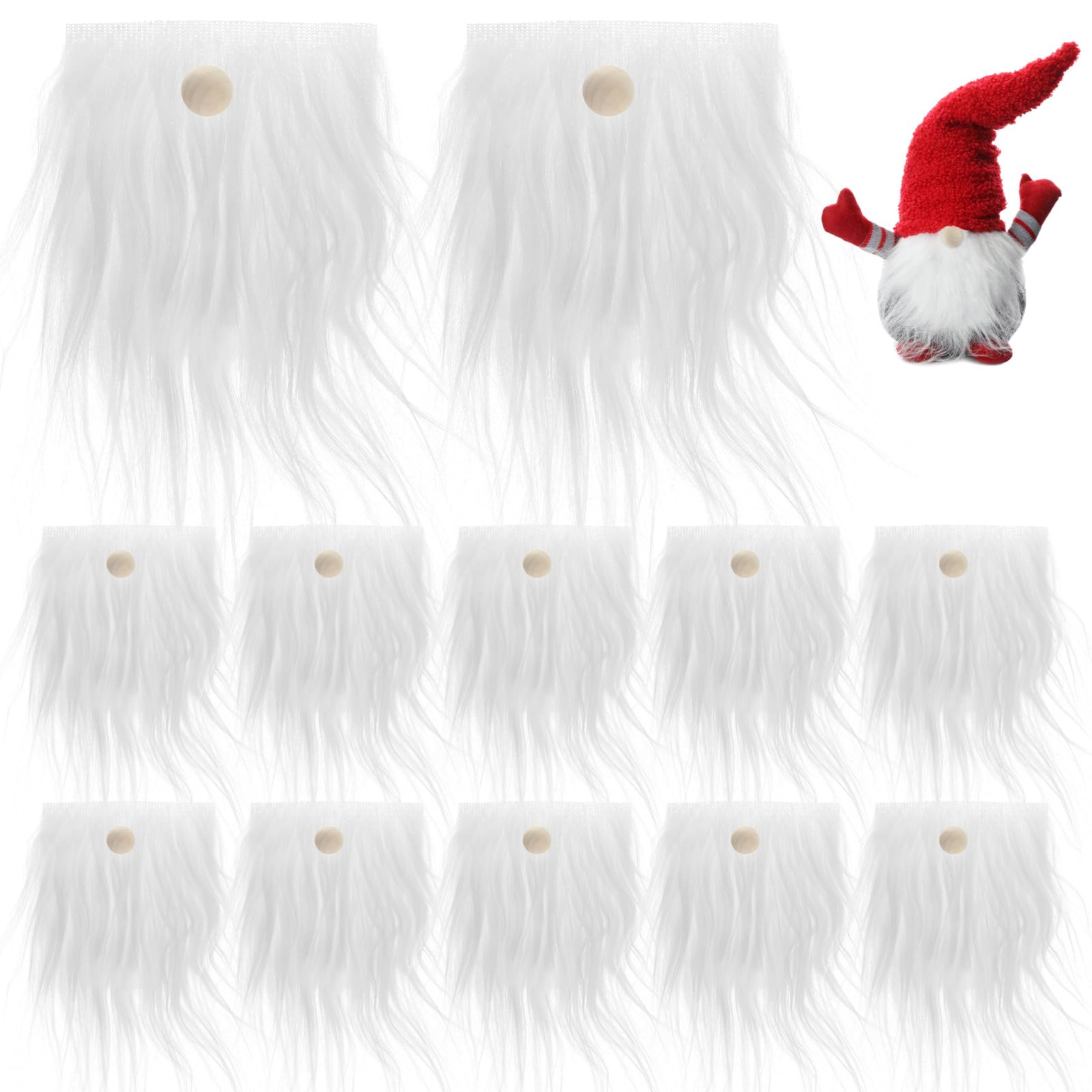 24Pcs Pre-Cut Gnome Beard Faux Fur Costume Beard Fabric Handmade Dwarf Beard with Unfinished Wood Balls for Crafts