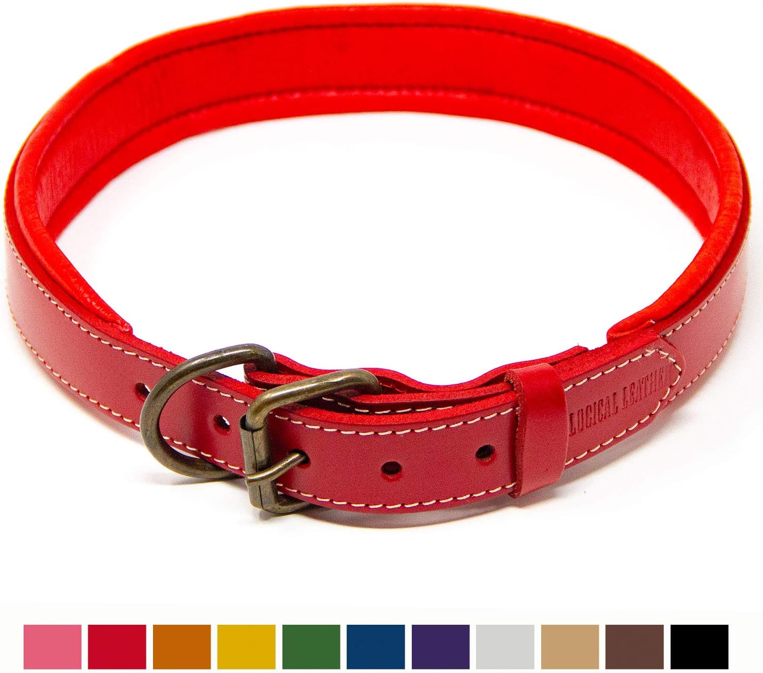 Logical Leather Padded Dog Collar Best Full Grain Heavy