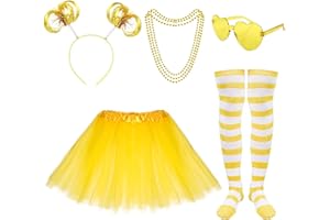 HAAKONG 80s Women Tutu Costume Accessories Tutu Women Striped Sock Sunglasses Ponytail Headband Skirt Necklace Halloween Mardi Gras