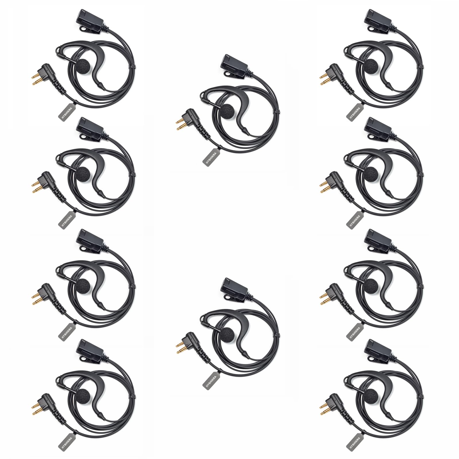 HYSHIKRA Earpiece Compatible for Motorola DP1400 CP040 GP300 GP88 Walkie Talkie Radio, Ear Piece with Mic and PTT for Security Bodyguard (G Shape, 10 Pack)