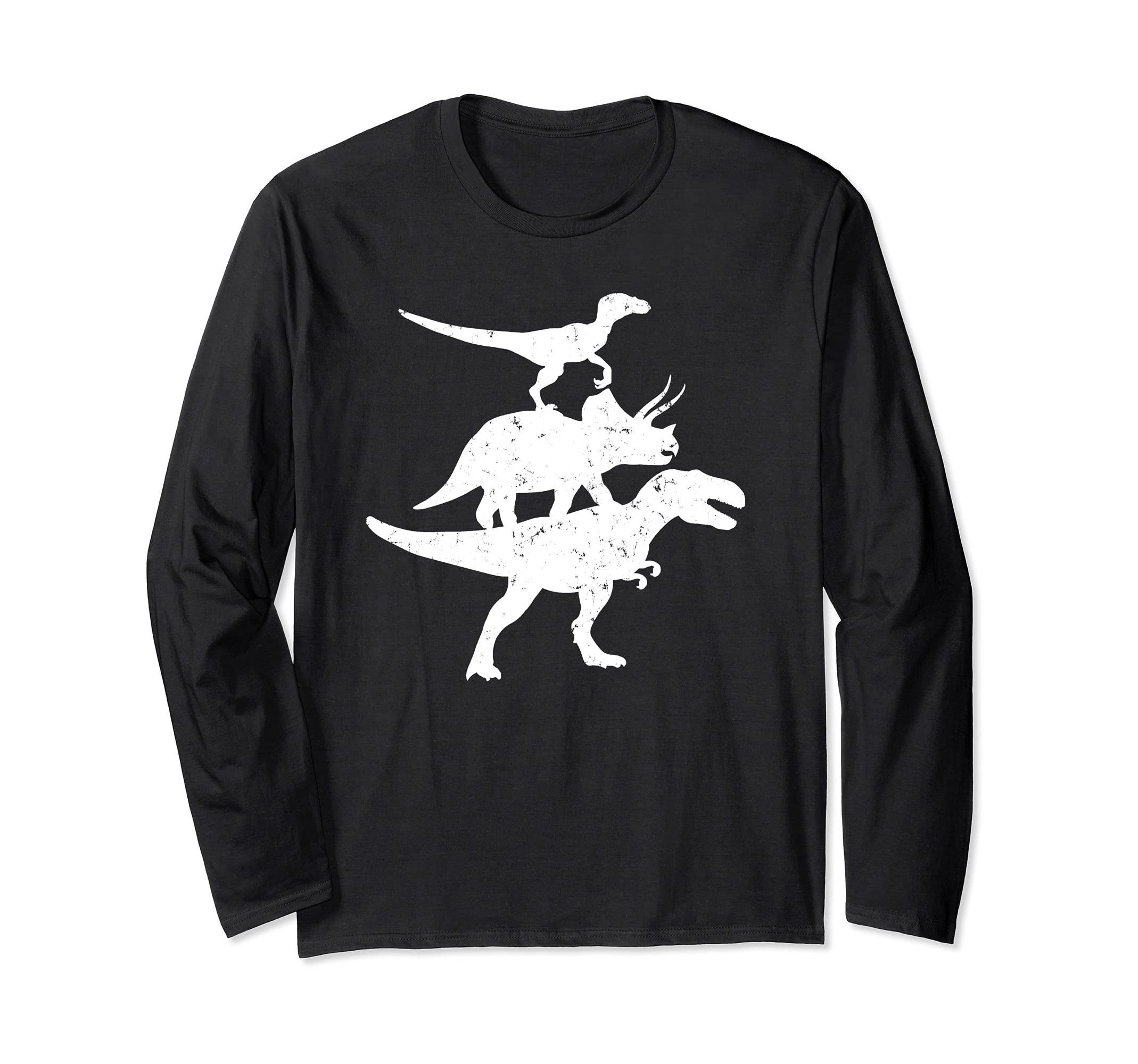 Dinosaurs Velociraptor T-Rex Triceratops Design Long Sleeve T-Shirt