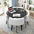 SUZEPER Round Kitchen Dining Table Set for 4, Space Saving Table and Chairs Set with Thick Tabletop 4 Upholstered Chairs, Dinning Room Modern Casual Coffee Table Set(D 31.5inch/80cm, PU White)