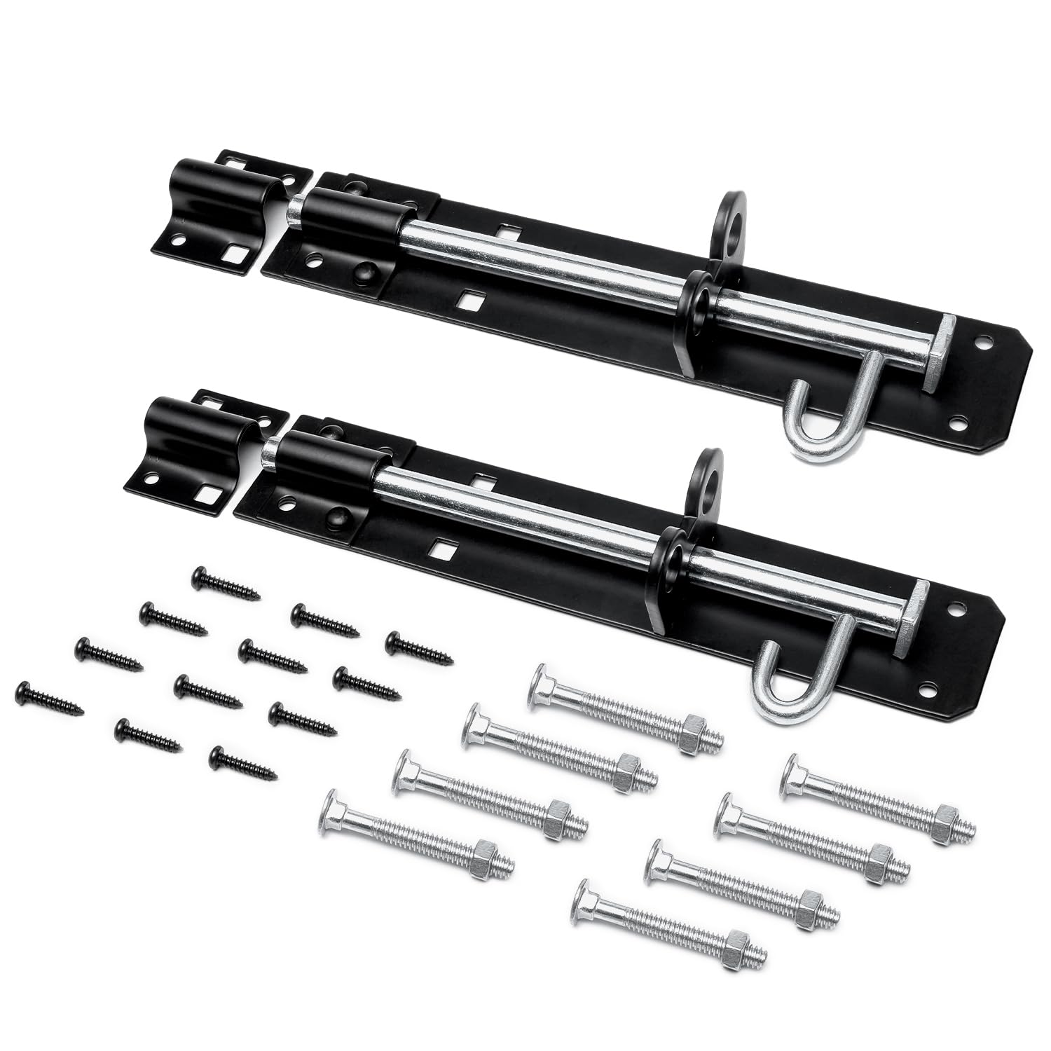 Brenton Bolt 2 Pack 200mm (8”) Sliding Padbolt - Black Powder Coated Finish - Wooden Gate, Shed, Garage Door Lock | Strong Anti Rust