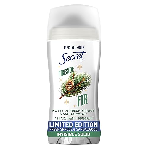 Secret Fresh Antiperspirant Deodorant for Women, 72hr Breathable Odor Protection with Pro-Hyaluronic Acid, Holiday Invisible Solid, Fireside Fir with Fresh Spruce & Sandalwood Scent, 2.6 oz
