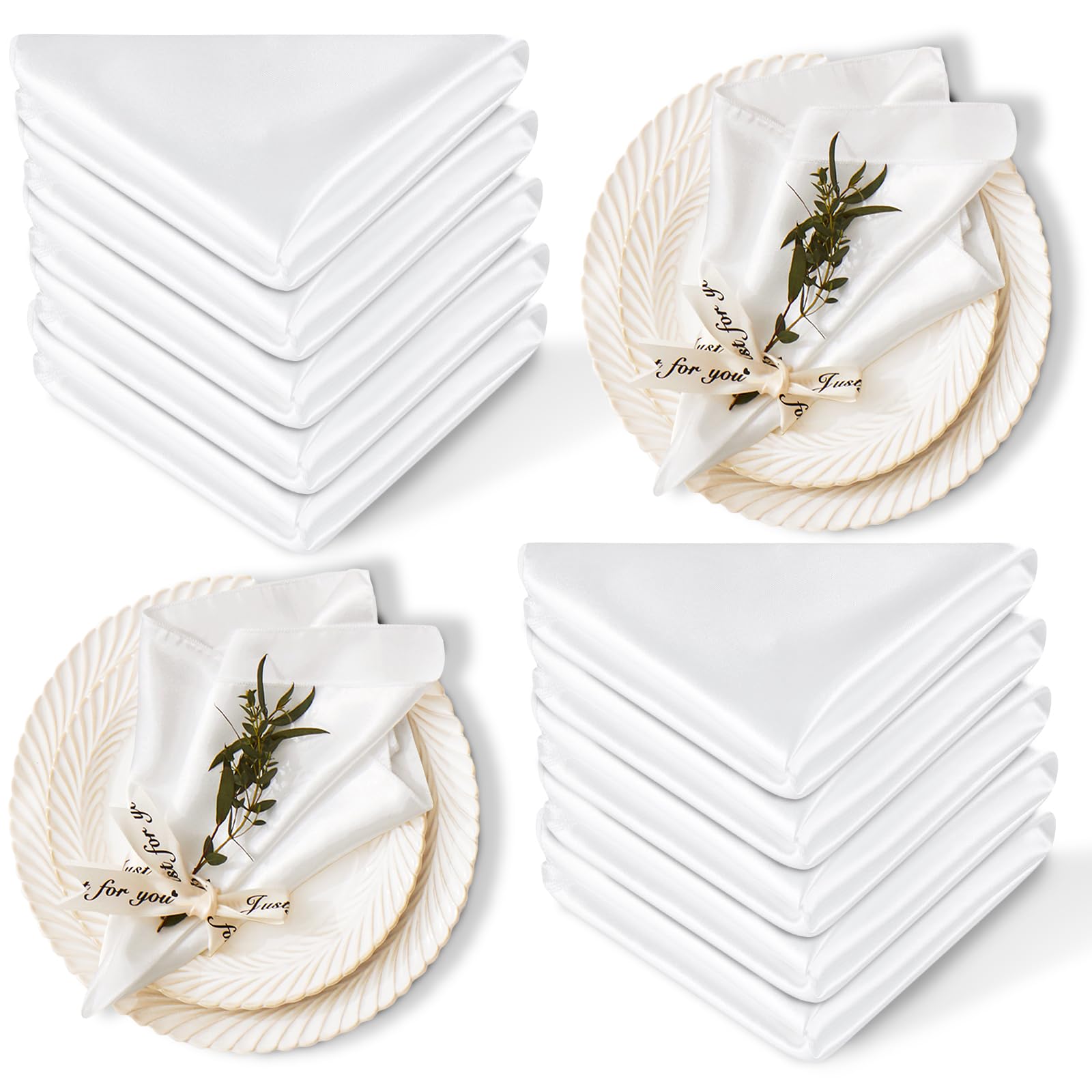Photo 1 of Cobedzy 12 Pack Satin Table Cloth Napkins, 17x17 Inch White Silky Wedding Napkins Cloth Washable, Luxury Dining Table Cloth Napkins Set for Birthday Holiday Party Dinner Restaurant