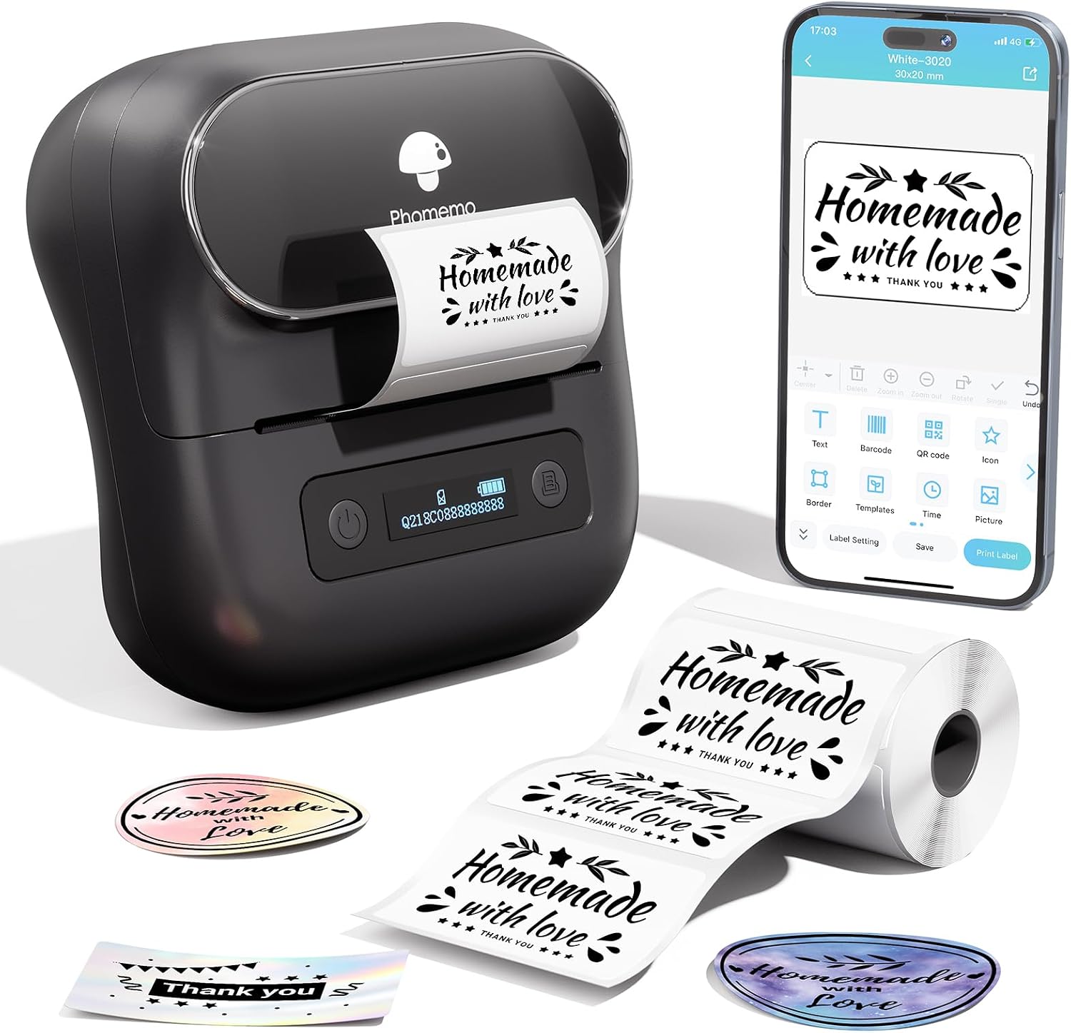 Phomemo M220 Bluetooth Label Maker for Christmas, Label Printer for Small Business, Label Maker Machine with Tape, Sticker Printer Compatible with Phone, Tablet & PC