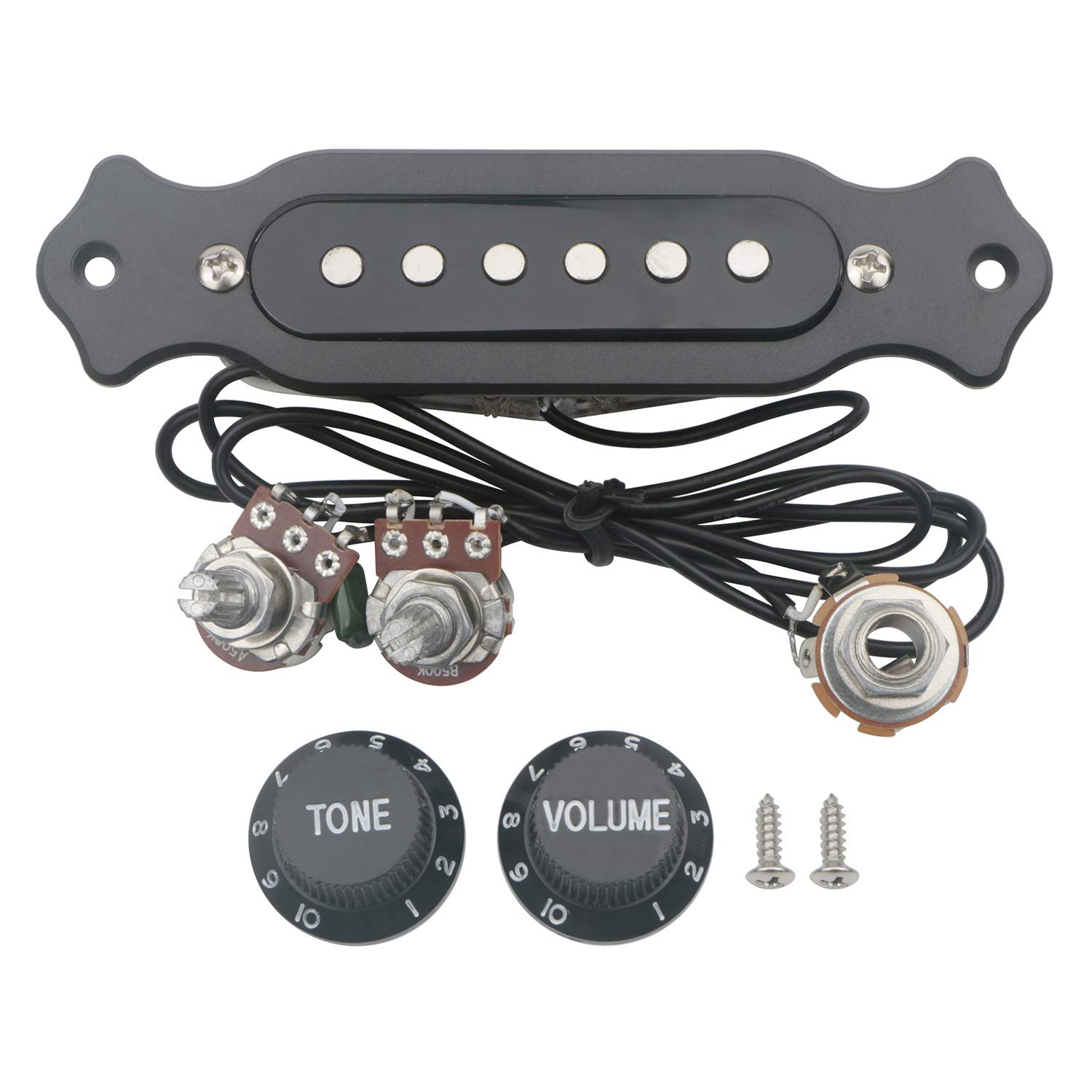 Unxuey Guitar Black 6 String Pre-Wired Sound Hole Single Coil Pickup Pickup Wiring Harness with Volume Controls for Cigar Box