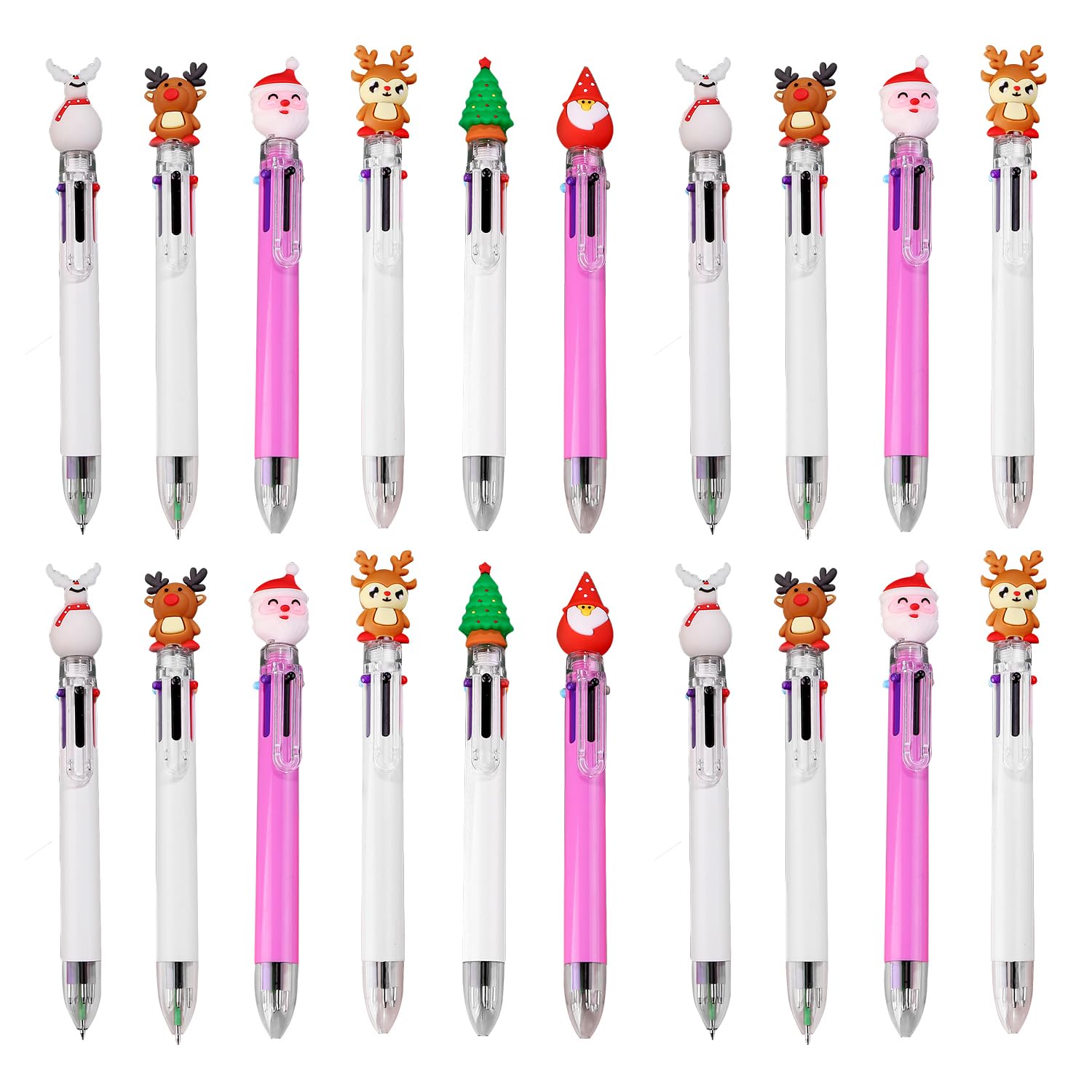 HAICN Christmas Ballpoint Pens 6-in-1 Retractable Ballpoint Multicolor Office School Supplies for Xmas Stocking Box Fillers (20)