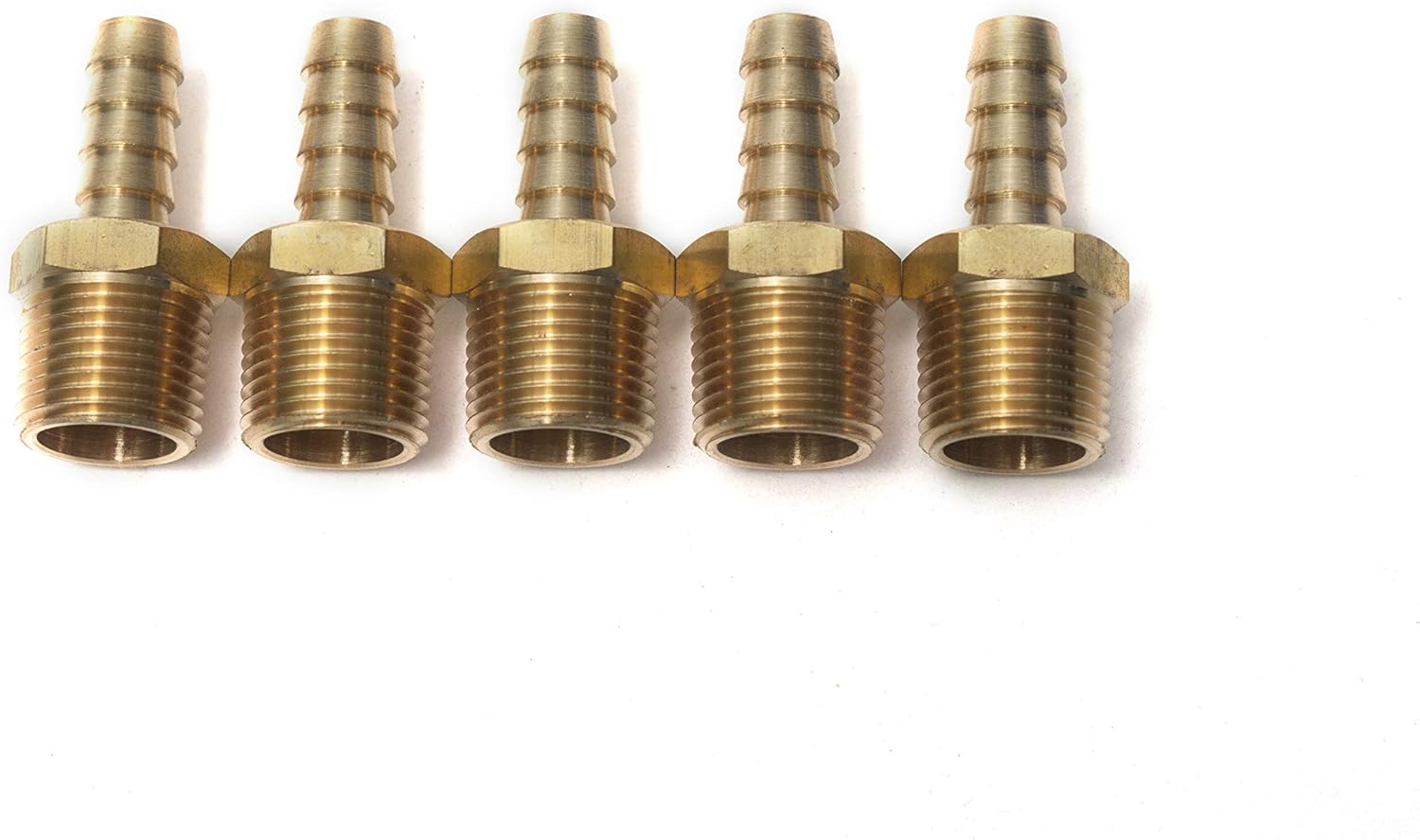 LTWFITTING Brass 3/8-Inch Male BSPT x 8mm Hose Barb Coupler Adapter Fitting for Vehicle Fuel System HVAC System (Pack of 5)