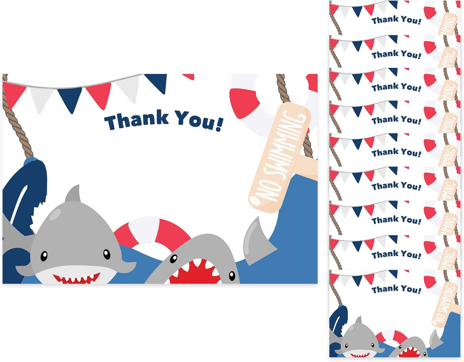 Shark Thank You Cards (10 Count) With Envelopes Bulk Birthday Party Bridal Blank Graduation Kids Children Boy Girl Baby Shower (10ct. Thank You)