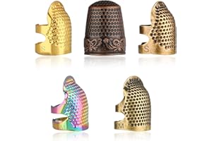Jeffdad 5 Pcs Metal Thimbles for Hand Sewing, Adjustable Sewing Thimble for Finger Protector, Metal Sewing Thimble for Hand Quilting Embroidery Fingertip Protector