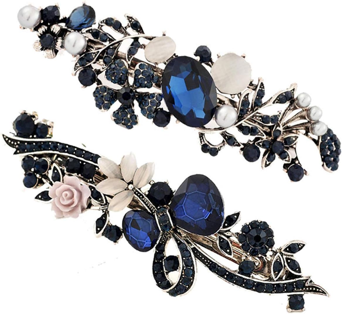 cuhair2-pieces Vintage Hair Jewellery, Rhinestone Hair Clips Barrette Flower Butterfly Style Spring Hair Clip Claw for Women Girls (multicolored)
