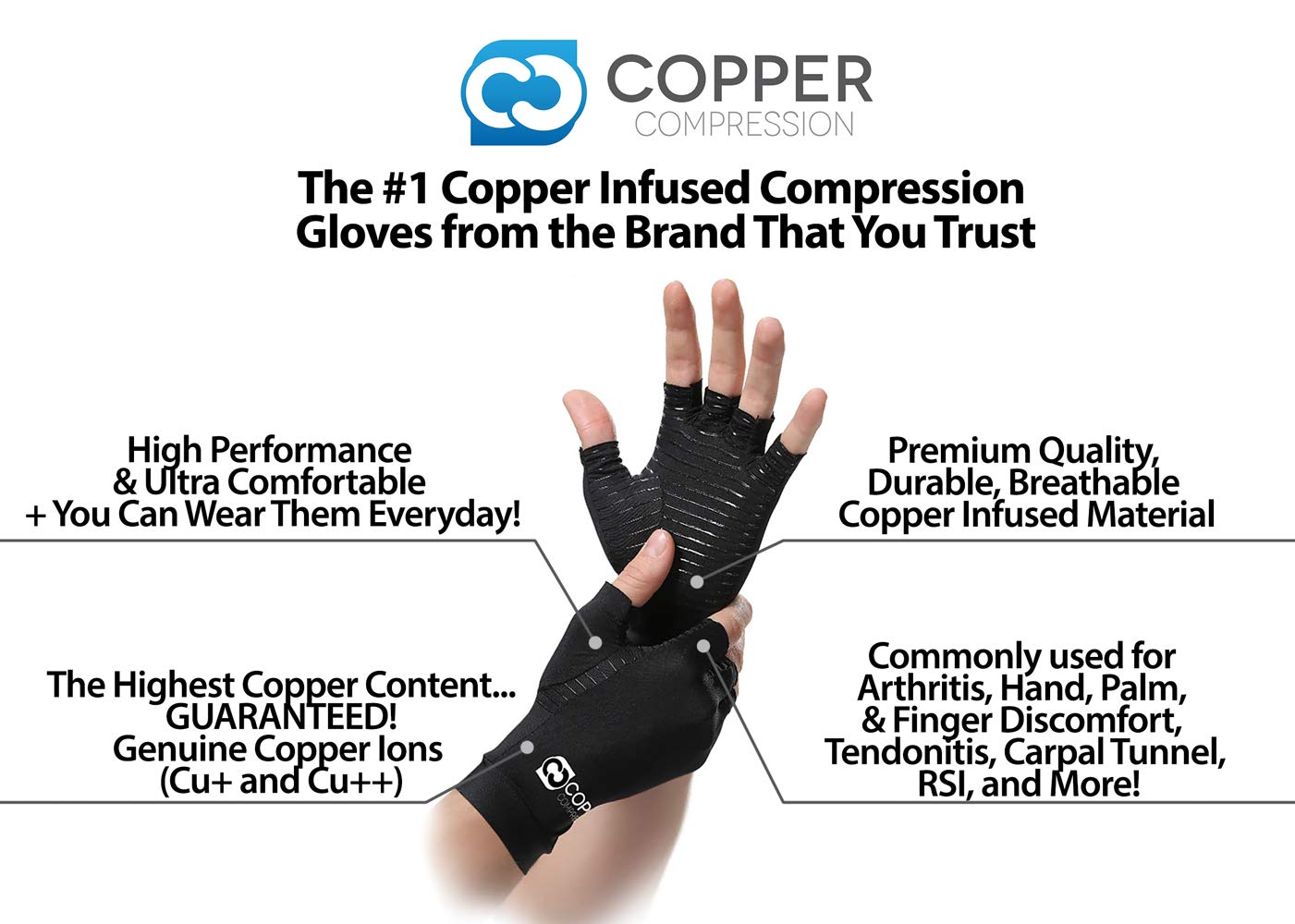 Copper Compression Arthritis Gloves Guaranteed Highest Copper Content