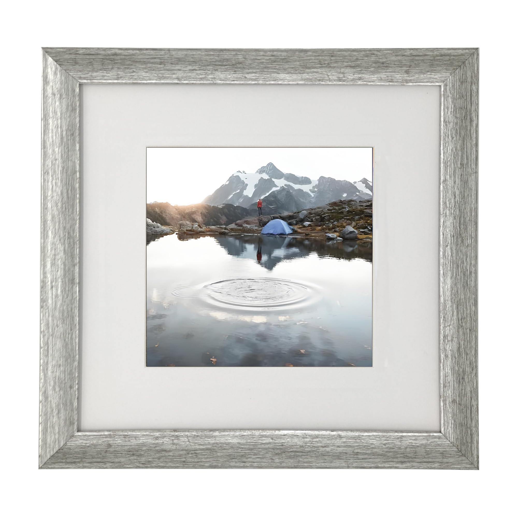 10x10 Photo Frame Gallery Picture frame with 6x6 mat,Freestanding and Wall Mountable,Silver