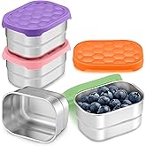 E-far 4-Pack Stainless Steel Snack Containers for Kids | 8oz Reusable Toddler Lunch Box Containers with Leak-Proof Lids for School/Daycare/Travel | Stackable Design & Easy Open, Oven & Dishwasher Safe