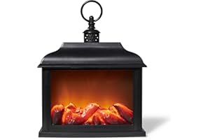 A Cheerful Giver – Black Flameless Fireplace Lantern – Indoor/Outdoor Fire Lamp – Fall and Winter Decor