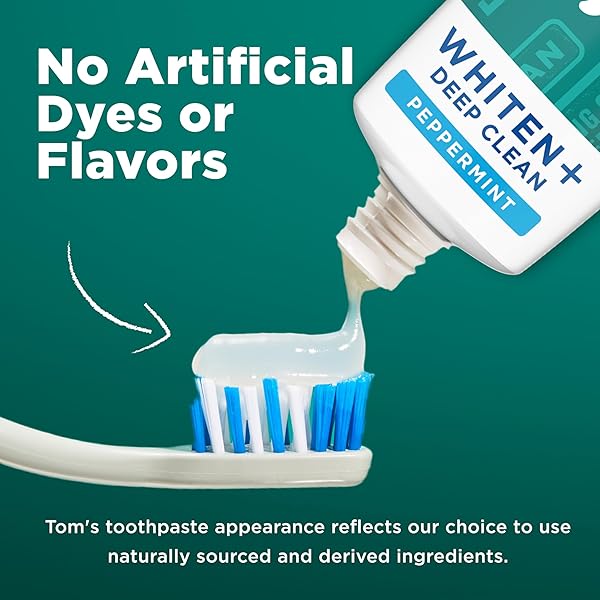 TOM’S OF MAINE WHITEN PLUS DEEP CLEAN WHITENING TOOTHPASTE, NATURAL WHITENING TOOTHPASTE WITH PLANT-BASED CLEANSERS, ENAMEL SAFE FORMULA, WHITENS WITHOUT CAUSING SENSITIVITY, PEPPERMINT, 4.0 OZ