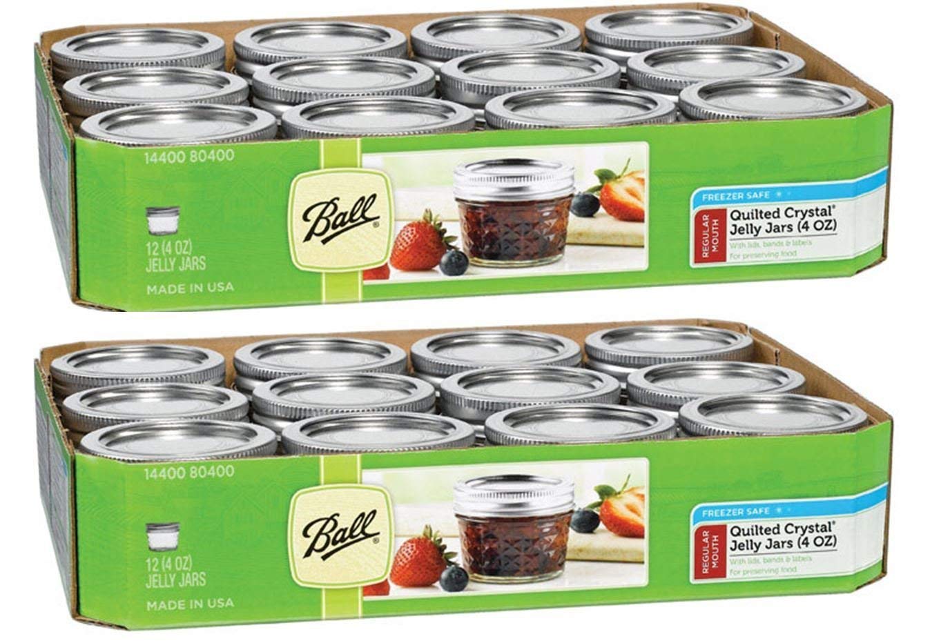 Ball 4Ounce Quilted Crystal Jelly Jars with Lids and Bands, Set of 12