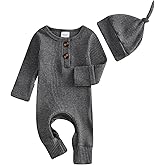 aporake Neutral Baby Clothes Newborn Girl Boy Coming Home From Hospital Outfit Cute Ribbed Knit One-Piece Romper Jumpsuit Hat