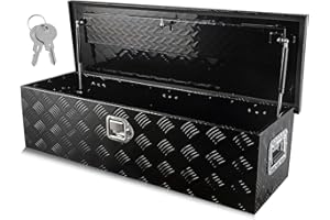 PRUNkuar 39 Inch Aluminum Heavy Duty Truck Bed Tool Box Truck Car Outdoor Trailer Pickup Toolbox, RV Storage Organizer Trailer Storage Tool Box w/Lock & Keys, 5 Bar Tread, Black 39"X13"X10"