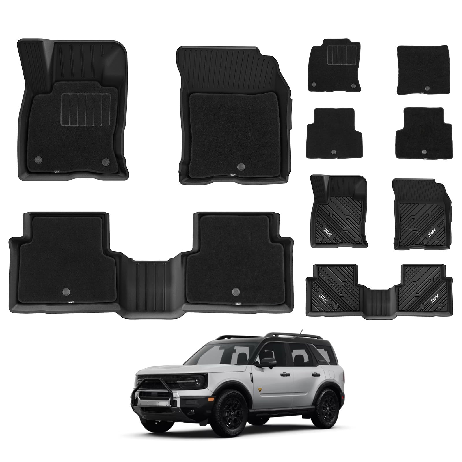 3W Floor Mats & Carpets (1st and 2nd Rows) Fit for Ford Bronco Sport 2021-2025 All Weather TPE Car Accessories Custom Fit Full Set Ford Bronco Sport Car Mats (Not for Bronco & Rubberized Floor) Image