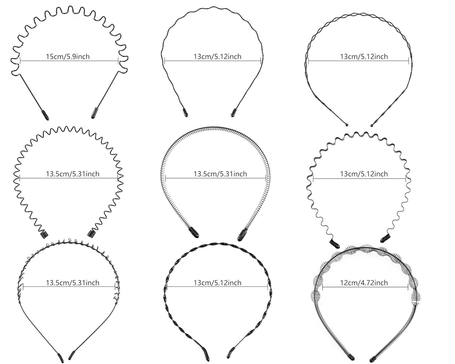 vorey 6Pcs Wavy Headband Metal Hair Hoop Ordinary Headwear Hair Accessories for Women Men (black-6pcs) : Beauty