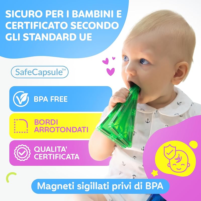 ® Blocchi Magnetici 120 Pezzi (2 Auto) – Costruzioni Magnetiche per Bambini 3+ – Gioco Creativo con Magnetic Tiles – Blocco da Costruzione Educativo – Idea Regalo Bimbi