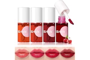 Erinde 4 Colors Water Lip Tint Stain, Mini Liquid Lipstick, Long Lasting Waterproof Lip & Cheek Stain, Non-Stick Cup Korean Lip Gloss, Lightweight, Transfer-Proof, Matte Finish Travel Size Lip Makeup