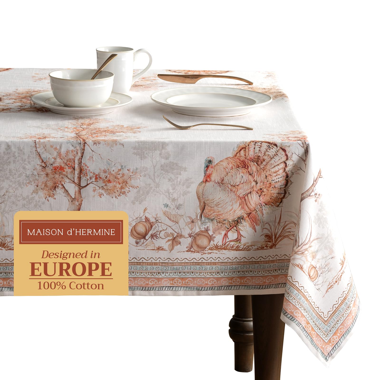 Maison d' Hermine Table Cloth Rectangle Table 100% Cotton 180 cm x 140 cm Tablecloth Reusable Everyday Use for Christmas Decorations Dining Farmhouse Home Party Festive (Giving Thanks)