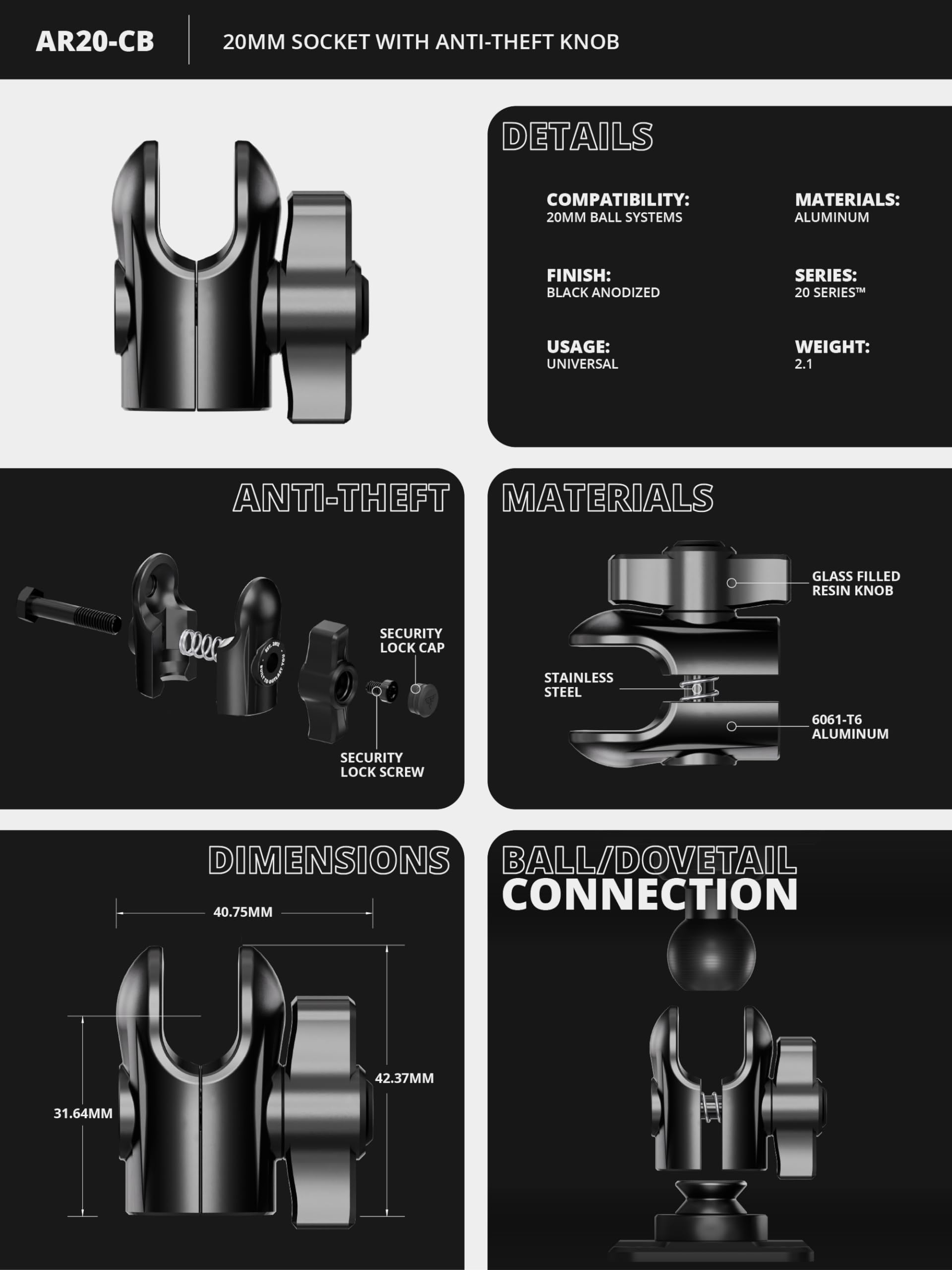Tackform Black Phone Holder - 20MAXX Spring Cradle | Center Riser Mount - M10 Bolt | Compatible with CAN-AM Spyder F3, RS, ST, RT (Various Years) | Compatible with iPhone, Galaxy, More | Short Reach