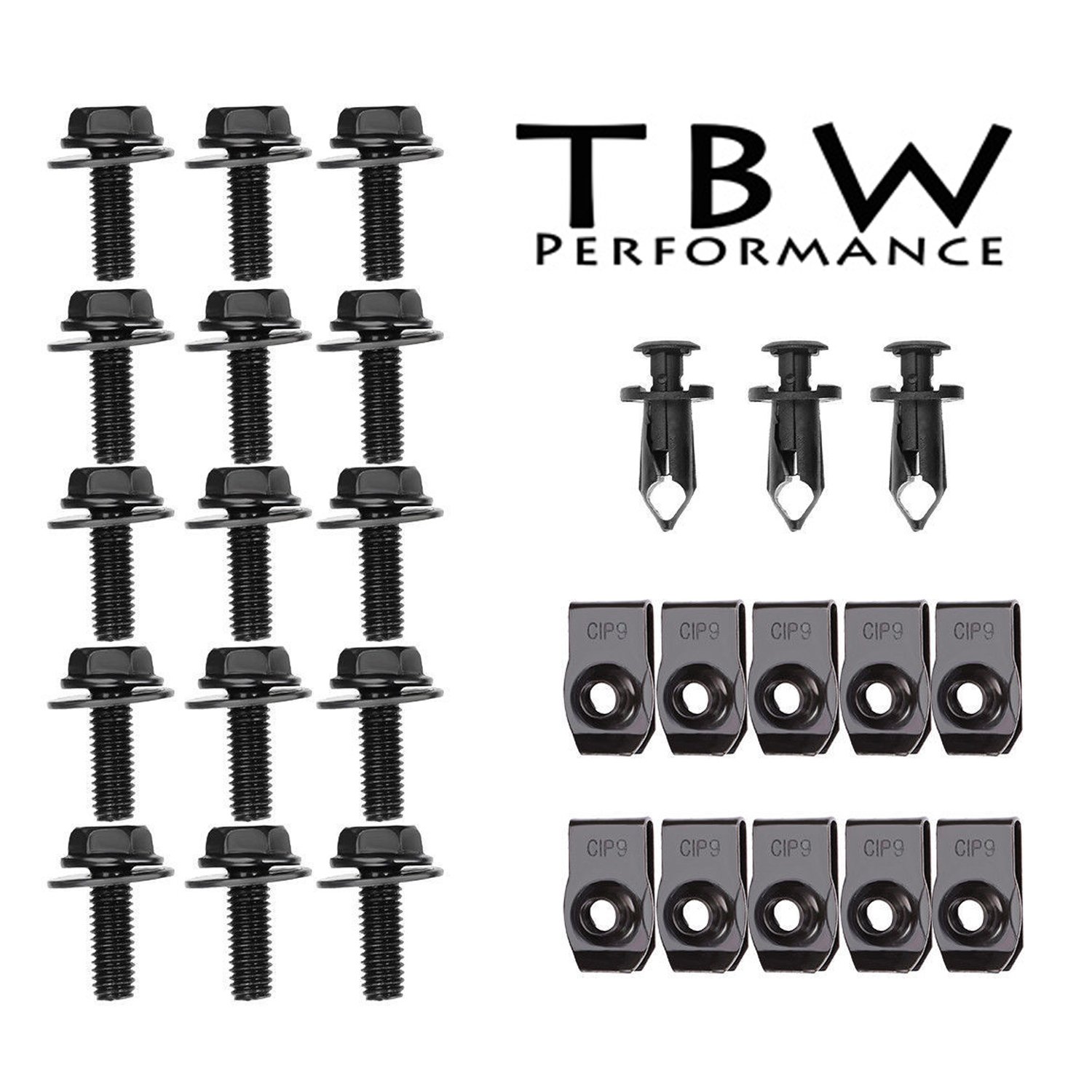 TBW PerformanceEngine Splash Shield Bumper Hardware Kit Bolts Clips for Infiniti G35 G37 FX35 Q40 Q50 Q60 Nissan 350Z 370Z