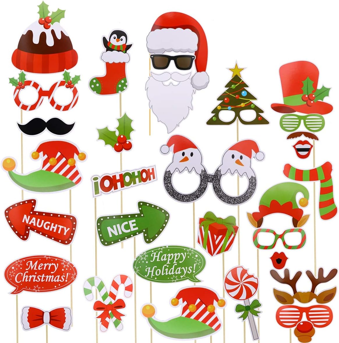 Amazon Com Bestoyard Christmas Photo Booth Props Merry Christmas Photo Prop Kit For Party Favors 32pcs Toys Games