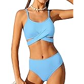 AGERWAY Girls Swimsuit Bathing Suits Criss Cross Bikini Set Two Piece Girls' Swimwear Solid Color Bathing Suit 7-16T