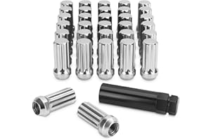 SUCOSO M14x1.5 Lug Nuts,32pcs 14x1.5 Chrome Wheel Nuts with Socket Key, 2 inches Tall Spline Conical Seat for Ford F250 Chevy Silverado 1500 GMC Sierra 2500/3500 Ram 2500-Fits 8 Lug Aftermarket Wheels