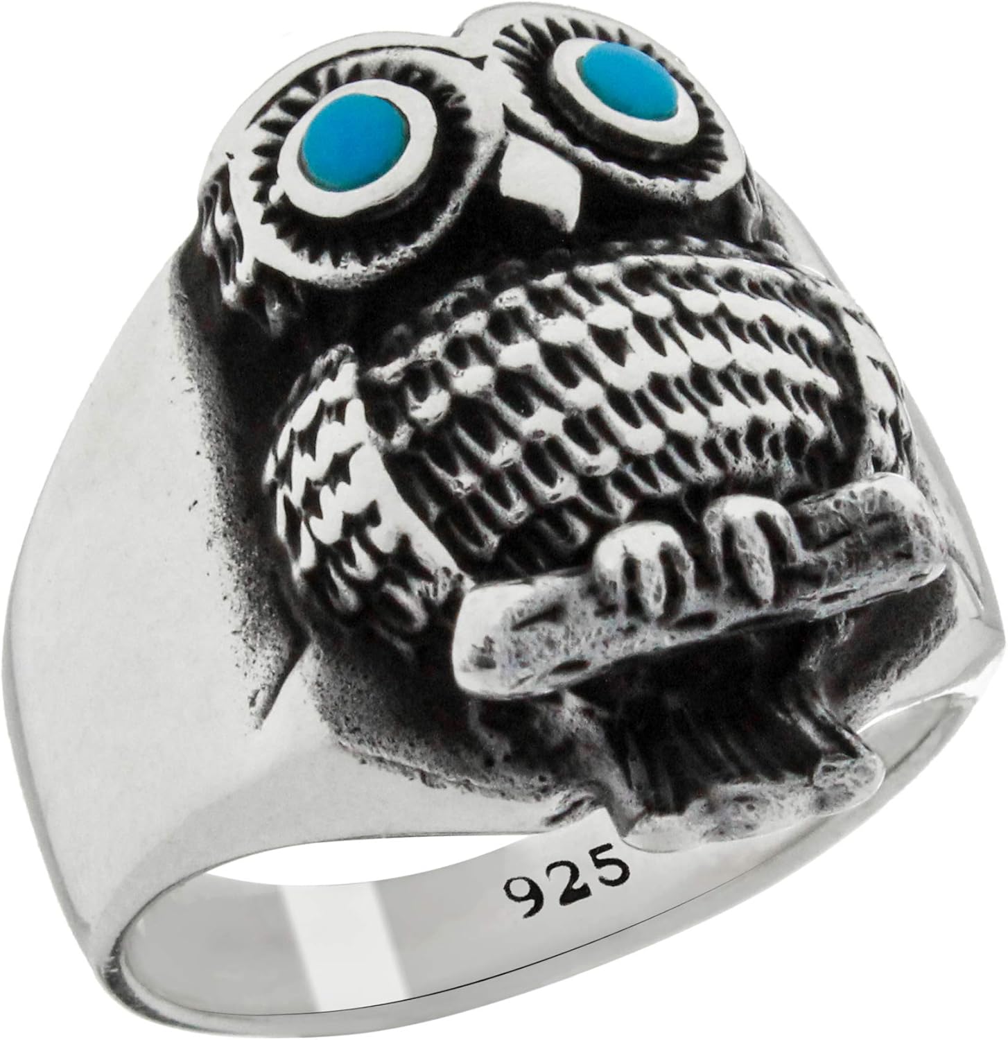 Solid 925 Sterling Silver Retro Owl Design Luxury Heavy Men's Ring Blue Amazon.co.uk Jewellery