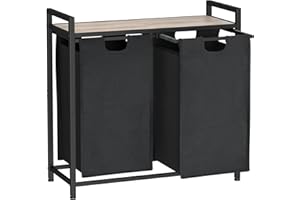 AMHANCIBLE Laundry Hamper with Shelf, Laundry Basket 2 Section, Laundry Sorter, Cloest Storage and Organization, Clothes hamper with Table, for Bathroom, Bedroom, Restroom HLS02GY