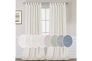 H.VERSAILTEX Natural Linen Tab Top Curtains 84 Inch Length for Living Room 2 Panel Drape Semi Sheer Neutral Country Rustic Farmhouse Boho Curtain Bedroom Muslin Look Light Filtering, Natural Color