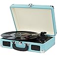 Vinyl Record Player, 3 Speeds Suitcase Portable Record Player with Built-in Speakers, Vintage Belt Driven Turntable with RCA Output/Headphone/Aux in Jack/45 Adapter Blue