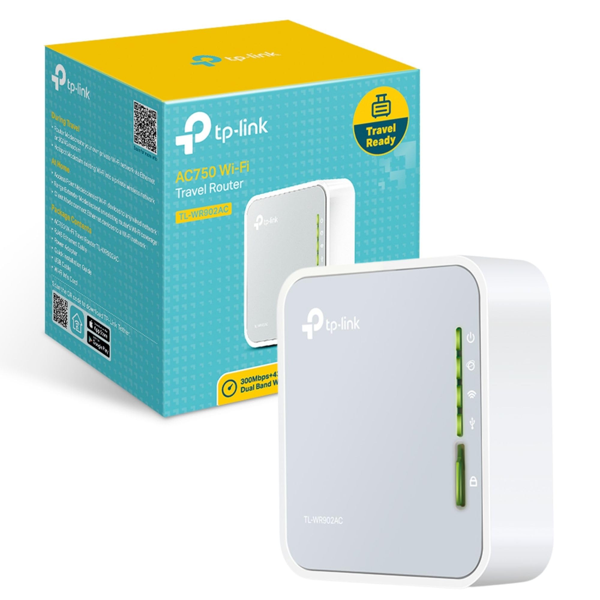 TP-Link TL-WR902AC AC750Mbps Dual Band Wi-Fi Travel Router, Portable WiFi Solution Support Router/Hotspot/Range Extender/Mode/Access Point Mode, 1 USB 2.0 Port/1 Micro USB Port, 1 WPS Button, UK Plug