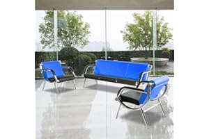 WALNEST Waiting Room Bench with Armrest 5 Seat Blue Black PU Leather Office Furniture Guest Seating Lobby Conference Reception Chair Visitor Guest Sofa for Office Airport Clinic Hospital Bank Salon Barber