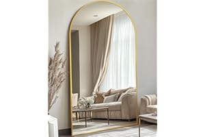 LadyNow Full Length Mirror, 81"x41" Oversized Floor Mirror Freestanding, Full Body Floor Standing Mirror with Stand, Hanging Mounted for Bedroom Living Room, Gold, Arched Style