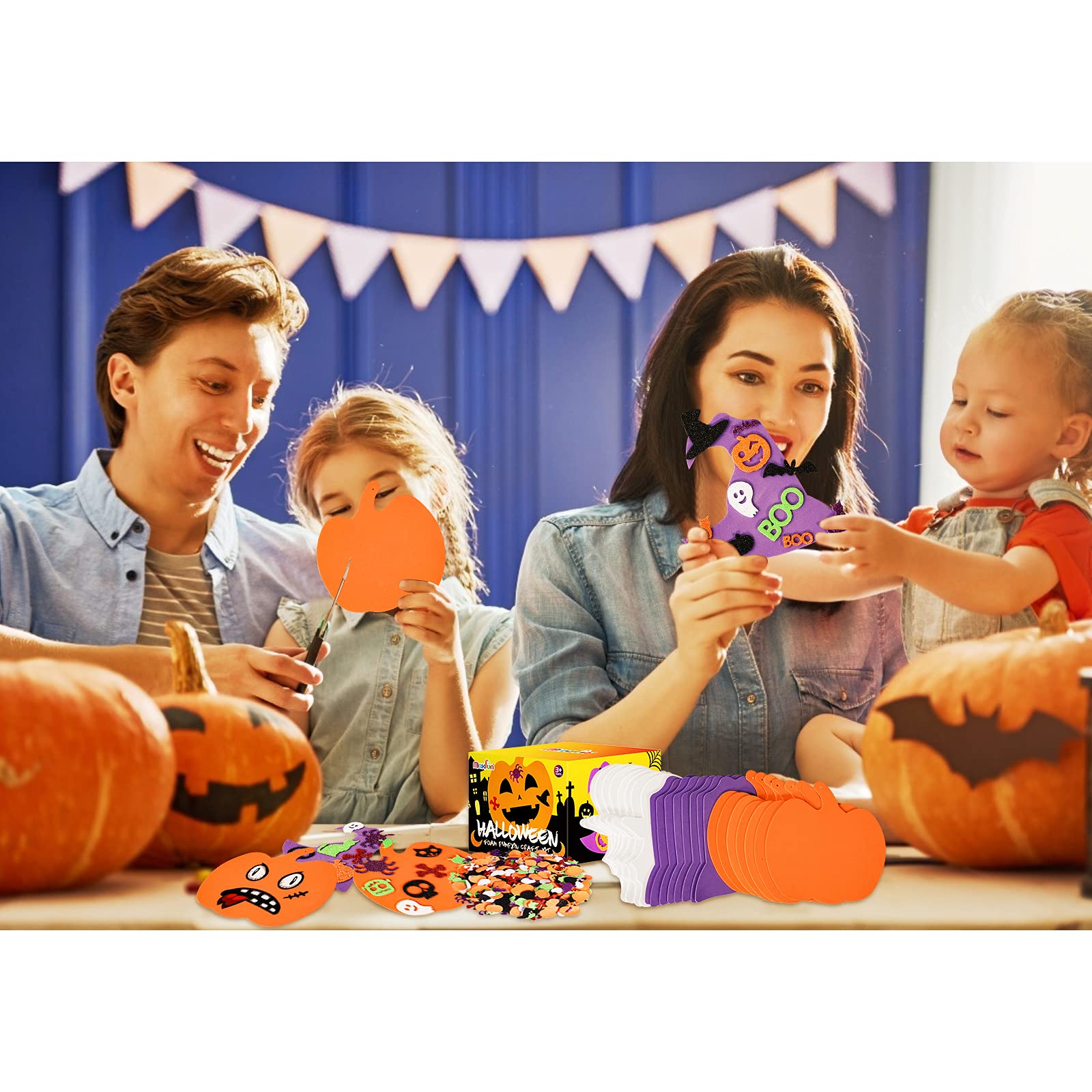 Max Fun 302PCS Halloween Crafts for Kids, Halloween Activities Foam Pumpkins for Crafts Stickers Gift Kits, DIY Art and Craft Set for Holiday Classroom Decorations Party Favors Supplies